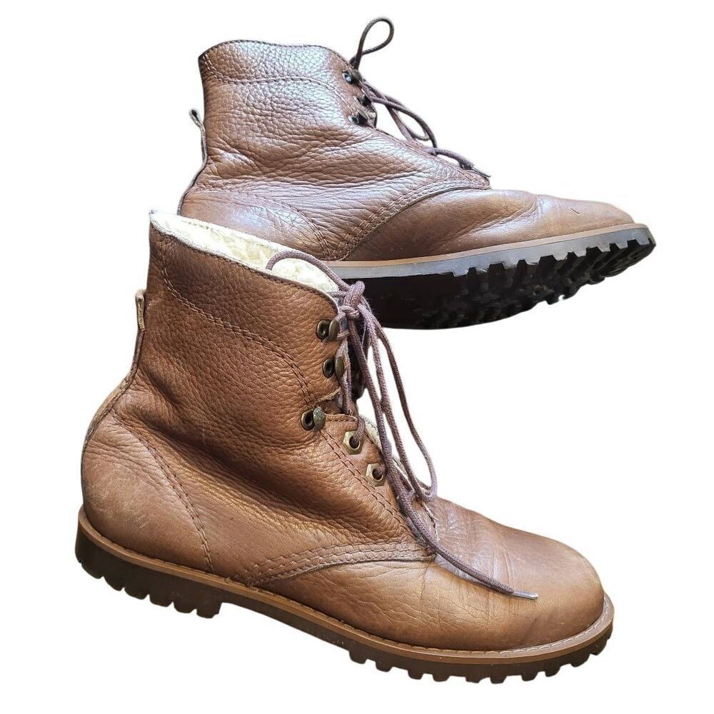 Vintage Esprit Boots Women's 7 Cognac Leather Lace Up Sherpa Lined Prairie